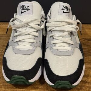 Nike White and Black Athletic Shoes with Green Details